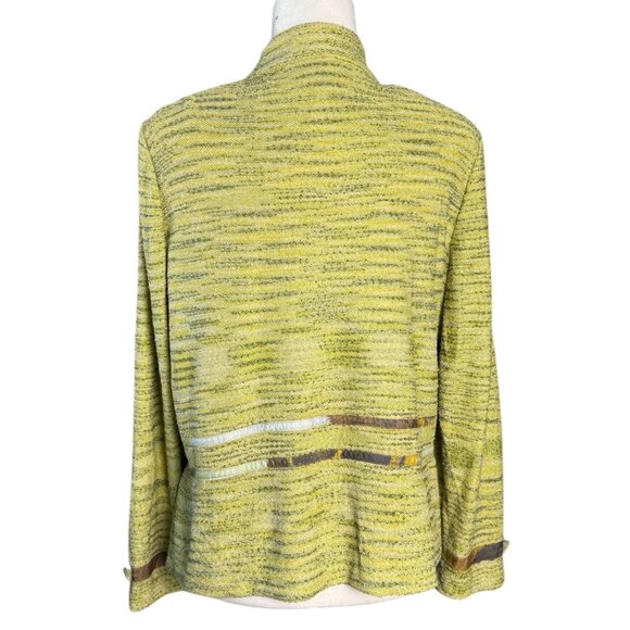 Ming Wang Women's Blazer Jacket Size L Yellow Green Textured Knit Button/Zip - Picture 8 of 11